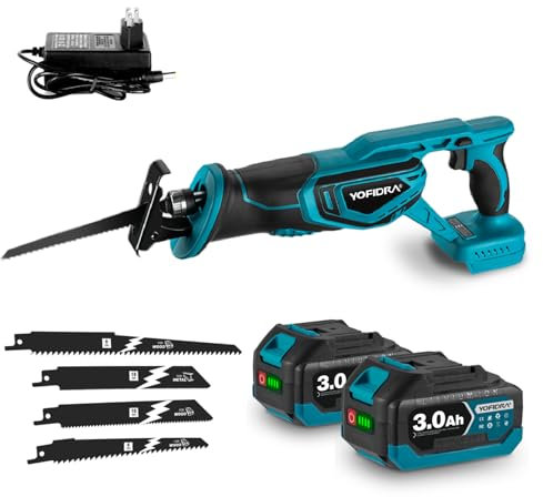 Yofidra 20V Cordless Reciprocating Saw, Brushless Wood Saw 3000RPM Variable Speed, Fast Cutting, Electric Saws with 2 Batteries & Fast Charger, 4 Blades, for Wood, PVC, Metal Cutting