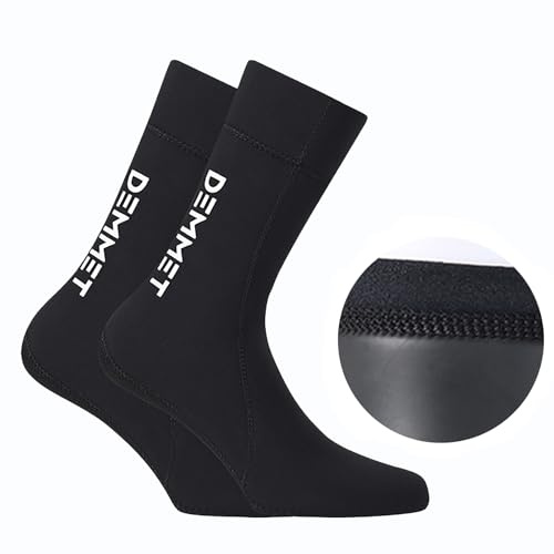 DEMMET Calzini in neoprene 1.5mm-3mm-5mm calzini da muta elasticizzati alti calzini caldi da spiaggia per uomini donne in inverno immersioni nuoto (IT, Testo, XXL, Regular, Regular, 1.5 mm nero)