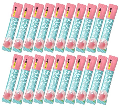 Mouthwash Lot de 20 mini rince-bouche rafraîchissants emballés individuellement, pour une haleine fraîche en déplacement, soin buccal compact pour le voyage (20 pièces, pêche)