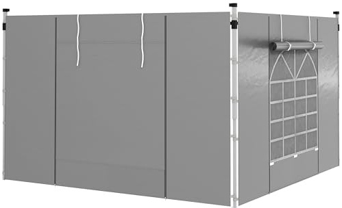 Outsunny 2 Paredes Laterales para Carpas de 3 x 3/3 x 6 m, 300x200 cm, Paredes Laterales de Repuesto para Cenador de Tela Oxford con Ventana Enrollable y Puerta con Cremallera, para Fiestas, Gris