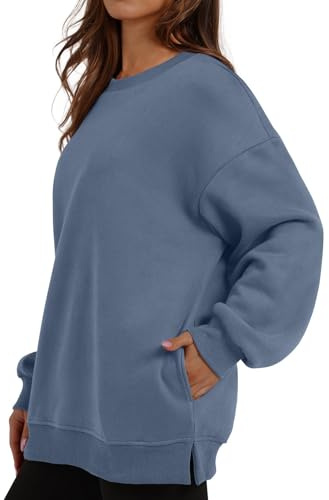 Generisk tröja för kvinnor utan huva, grön tröja för kvinnor, oversize vintage | Långärmad tröja med fickor lång tröja Y2K tröja elegant topp rund hals tröja lösa toppar streetwear tröjor