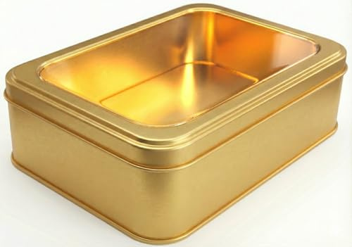 hadaaya Gold Metal Tin Box With Clear Lid, Multipurpose Tin Box, Mother's Day, Gifting Tin Box for Gift Giving, Cookies, Stationery & More - 7.25 x 5.25 x 2.25 Inches