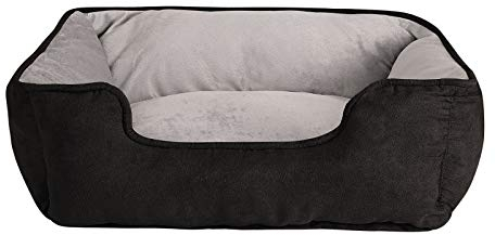 lionto Hundebett 2-in-1 mit komfortablem Einstieg, kuscheliges Heimtierbett zum Wenden für Hunde und Katzen, 60x50 cm, Hundekissen in pflegeleichter Wildlederoptik, schwarz/grau