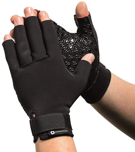 Thermoskin Thermokompressionshandschuhe - Wärmende Handschuhe für Männer & Frauen zur Linderung von Arthritis-Schmerzen, mit rutschfestem Griff, offene Fingerspitzen für besseren Tastsinn, Schwarz, M