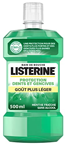 Listerine | Bain de Bouche Protection Dents et Gencives Goût Plus Léger (bouteille de 500 ml) – Bain de bouche quotidien triple action – Goût menthe pour une haleine fraîche
