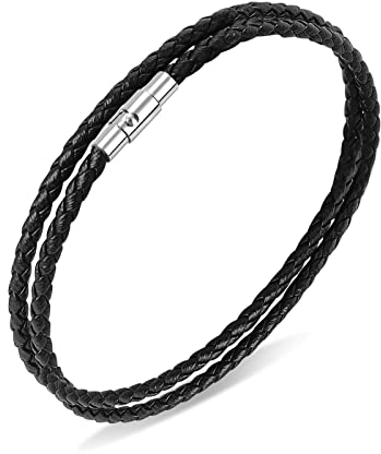 Yolev Leather Braided Double Wrap Braided Leather Bracelet for Men & Women