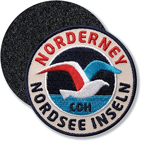 Norderney Insel Nordsee/Klett-Patch gestickt rund/Klett Patch Patches Aufnäher Applikation zum aufnähen aufkleben auf Kleidung Rucksack Taschen