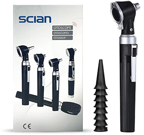 Scian Otoscopio con luce, Leggero Tasca Orecchio diagnostica strumento Kit con lente di ingrandimento 3X e 8 punte dello speculo per bambini, anziani, cani, uso domestico (nero)