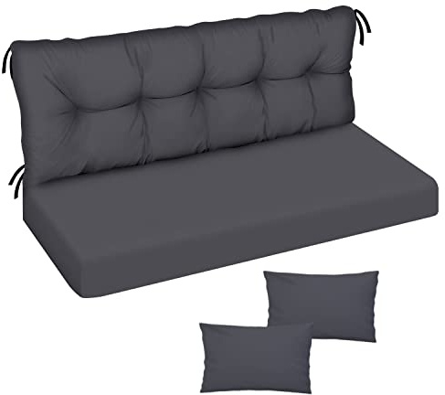 Ferocity Auflage für Hollywoodschaukel 120x50x50 Gartenbankauflage und 2 Kissen Palettenauflage Bankauflage Sitzkissen und Rückenkissen Polsterauflage Matratze Gartenpolster Glatt-Pik Graphite [133]
