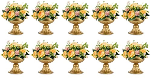 Nuptio Jarrones Oro para Centros Mesa Boda - 10 Piezas 16.4cm Altura Jarrón Urna Metal Elegantes Centros Mesa Boda A Granel para Mesas Jarrones Trompeta Flores Pequeñas para Decoraciones Fiesta Hogar