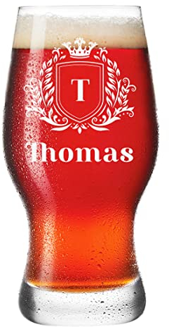Leonardo Bierglas 0,5 L mit Gravur für Männer - Motiv Wappen - personalisiert mit Name - Glas für Bier, Weißbier, Weizen - für echte Kerle - robust, spülmaschinenfest - Geburtstag, Jubiläum
