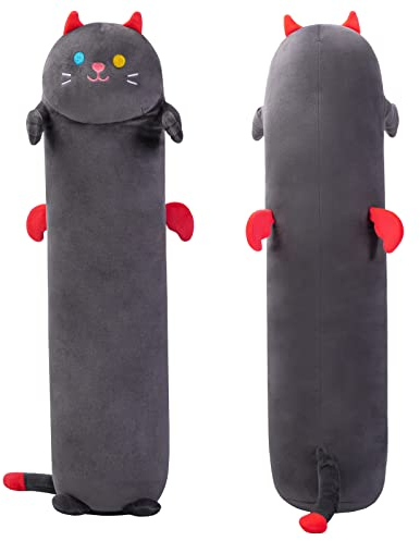Mewaii 130 cm Langes Katzen-Plüsch-Kawaii-Körperkissen Schwarze Teufelskatze, Kuscheltiere, Kätzchen-Plüsch-Wurfkissen, Puppe, großes Plüschspielzeug, Geschenk für Freundin