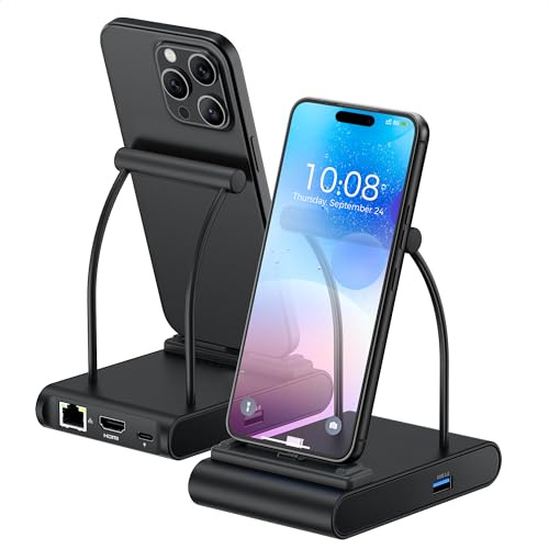 Cable Matters 5-in-1 iPhone 16/15 USB C Hub HDMI 4K@60Hz, iPad Docking Station with Gigabit Ethernet, USB-A 3.2 Port, 100W PD, USB C Hub Stand for iPhone 16/15 Pro Max, iPad Pro, Galaxy S23 Ultra