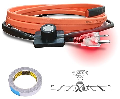 Cupohus Heat Tape for Water Pipes with Thermostat 3FT, Freeze Protection Self-Regulating Heat Trace Cable for Metal, Plastic Home Pipes, Roof and RV, 110-120V