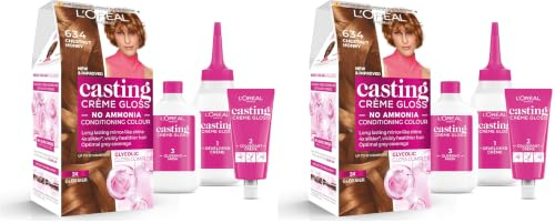 L’Oréal Paris Ammonia Free Semi-Permanent Hair Dye, 634 Chestnut Honey Brown, Glossy Hair Colour, Natural Looking Finish, For up to 28 Shampoos, Casting Crème Gloss, 1 Application (Pack of 2)