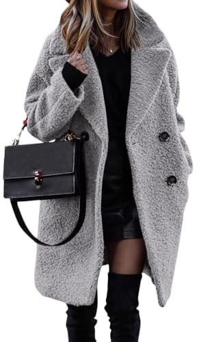 ORANDESIGNE Donna Cappotto Inverno Cappotti in Pile Sherpa Teddy Giacca Caldo Giubbotto Giacche Pelliccia Oversized Cappotto Autunno Elegante A Grigio Chiaro S