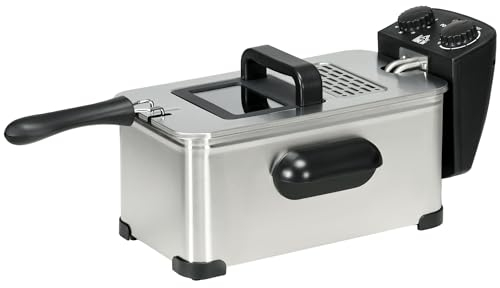 HOMCOM 3 Litre Stainless Steel Deep Fat Fryer with Adjustable Temperature, 60min Timer, Removable Oil Basket, Viewing Window and Safety Cut Out, 2000W