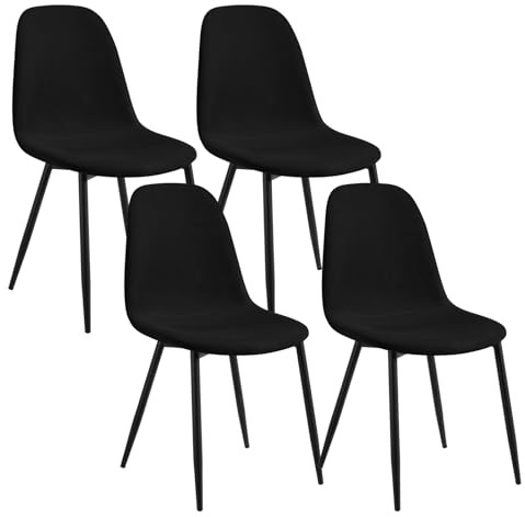 Lestarain Matstolar med ryggstöd, Set med 4, köksstol, design modern stol, Klädd Stol, sits av manchester, metallben, svart, LCNI123001-4
