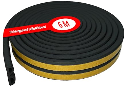 Dichtungsband Selbstklebend, 6M Fensterdichtung, Fensterdichtung Selbstklebend, Fenster Dichtungsband, Dichtungsband tür, Zur Schalldämmung, Staubdämmung, Crash-Tauglichkeit, Versiegeln, Schwarz