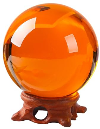 Small Amber Crystal Ball 60mm/2.3 inch with Rose Wooden Stand and Gift Box for lensball Photography,Fortune Teller,Feng Shui, Witchcraft Decor,Scrying,Magic,Crystal Orb Prop Decorative Glass Sphere