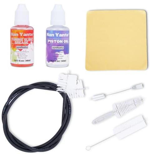 Nan Yante Trumpet Cleaning Kit - 7-in-1 Trumpet Care Kit with Valve Oil, Tuning Slide Grease & Flexible Snake Brush - Maintenance Set for Trumpet, Cornet & Brass Instruments - Ideal for Students