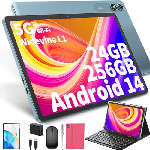 JJGJ 10 tums Android 14 surfplatta 10 tum, Android-surfplatta med tangentbord, (rosa)