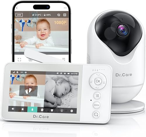 Dr.Care VistaView Lite RB Smart WLAN Babyphone mit Kamera, Baby Monitor- 4”720P Split-Screen, 1080P Kamera, App-Steuerung, Nachtsicht, 2500mAh Herausnehmbare Batterie, 2-Wege-Audio, Bewegungsalarme