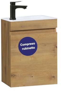 Kometmöbel badrumsmöbler set med handfat 40 cm monterat litet handfat med underskåp (Ek 40cm, Med svart kran)