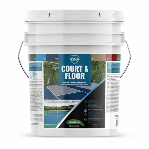 DYCO Court & Floor Anti-Slip Coating - Slip Resistant Pavement, Cement & Concrete Paint for Pickleball, Tennis & Basketball Courts, Exceeds ADA Standards for Safety Areas (Moss Green, 5 Gallons)