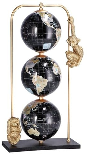 Mappamondo da Tavolo a 3 Sfere, Elegante Decorazione d'Arredo e Idea Regalo per Amanti dei Viaggi e della Geografia