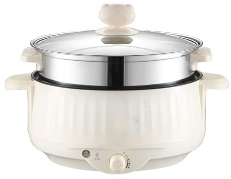 KhUkhu Cuiseur Vapeur Électrique, Poêle Électrique Antiadhésive, Multicuiseur avec Couvercle, Cuiseur Vapeur Électrique en Acier Inoxydable,28cm