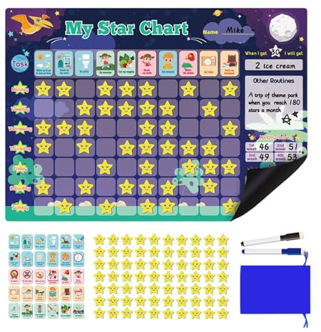 Tabla magnética de tareas, tablero de responsabilidad colorido, 16.9 x 12 x 0.6 pulgadas, adorable planificador diario para niños y niñas, tabla de recompensas reutilizable para organización