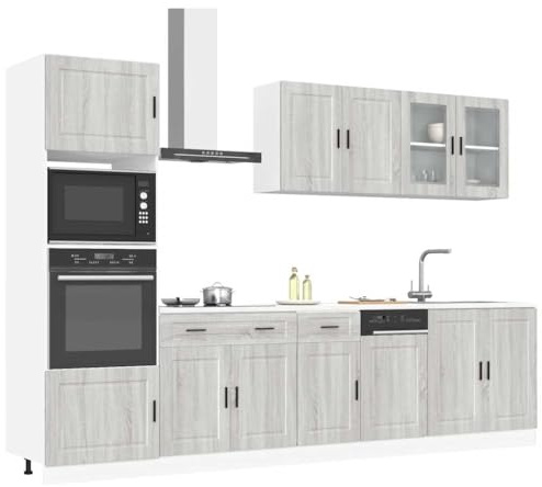 Emmtore 7-TLG. Küchenschrank Holzwerkstoff, Küchenzeile Einbauküche, Schrank-Set, Unterschrank, Küchenschrank, Hängeschrank Grau Sonoma