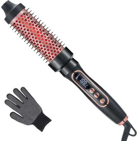 IGEAIIE Thermal Brush, Ionic Heated Hot Round Brush for Smoother, 38mm Barrel Hot Brushes with 5 Temperature Settings, Easy to Use Volumizer & Curling Tool, Dual Voltage, UK Plug