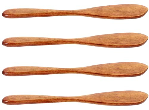 POPETPOP 4 Couteaux à Beurre en Bois de Nanmu Spatules à Confiture et Crème Finition Laque Foncée Set Petit Format pour Petit-Déjeuner et Étaler Maison