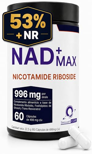 Singularity Core NAD Resveratrol Puro 996mg – 30 días – NAD+ con Trans-Resveratrol Liposomal y Fosfolípidos – Energía Celular y Envejecimiento Saludable – Alternativa NMN – 60 Cápsulas
