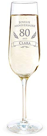 AMAVEL - Flûte à Champagne avec Gravure pour Les 80 Ans - Personnalisée avec [NOM] - Cadeau d'anniversaire - Verre à Champagne et vin Mousseux - Gravure et idée Originale