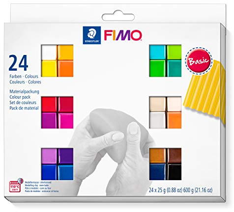 Staedtler 8023 C24-1 Modelling Clay, Basic-Farben, 24 Halbblöcke