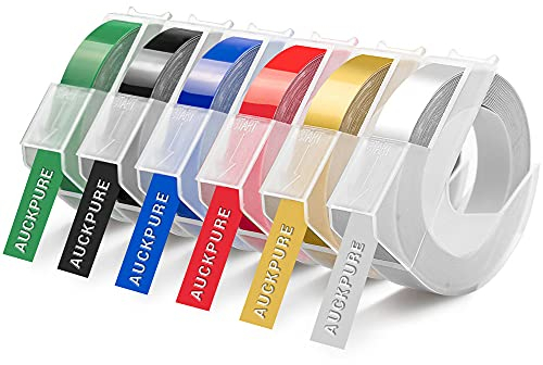 Kompatible Prägeband, Prägegerät Etikettenband für Dymo Omega und Junior Motex, Etikettenprägegerät Selbstklebend, Kunststoff Etikettenprägegerät, 3D Wasserdicht Prägeband (6 Rollen, 9mm x 3 Meter)