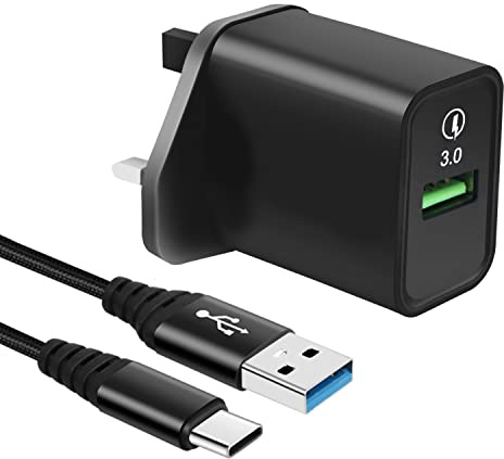 Fast Charger for Samsung Galaxy S9 S8 Plus A41 A52 A52S 5G A53 A8 A9 2018,A3 A5 2017,Sony Xperia 1 5 10 II,XA1 XA2,XZ3 XZ2 XZ1 Compact,L3 L4,QC 3.0 USB Wall Plug,18W Phone Travel Adapter+1.8M C Cable