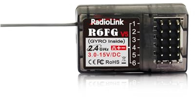 Radiolink R6FG RC mottagare 2,4 Ghz gyrointegrerad 6 kanaler lång räckvidd upp till 400 m för bilbåtar kompatibel med RC6GS V3/RC4GS V3/T8FB/T8S/RC8X/T16D/T12D