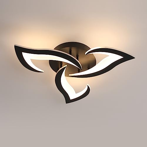 SENQIU Modern Led Ceiling Light 36W, Warm Light 3000K Acrylic Ceiling Lamp | Creative Petals Design, Black LED Chandelier, for Bedroom, Living Room, Dining Room, Kitchen, Hallway