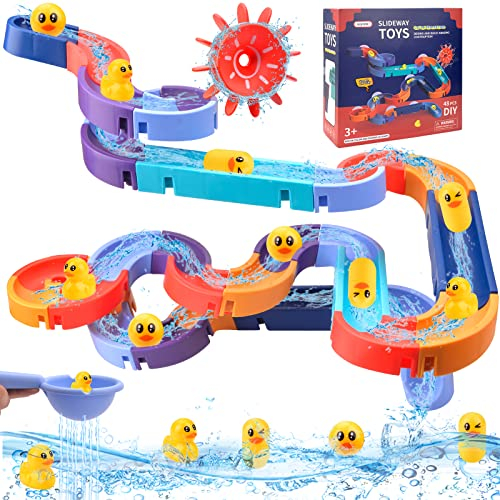 Bath Toys - 48PCS Bath Track Game Shower Water Toys Watermill Slide Bath Toy Toddler Bath Toys, DIY Bathtub Toys Educational