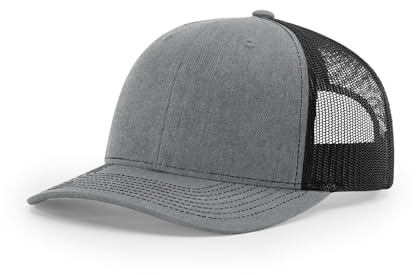 The Hat Pros Richardson 112 Youth Classic Six-Panel Adjustable Snapback Trucker Cap, Bulk Packs Available, Small, Heather Grey/Black