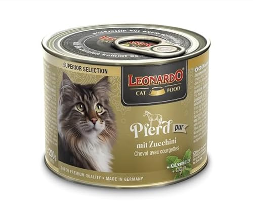 CT-TRONICS Leonardo Aliment humide Supérieur Sélection [6 x 200 g Cheval avec courgettes] Sans céréales pour chats | Aliment complet en boîte