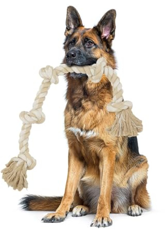 Bmag Dog Rope Toys for Aggressive Chewers, Interactive Heavy Duty Dog Toys for Medium Large Dogs, Tough Twisted Rope Toy with 5 Knots(Beige)