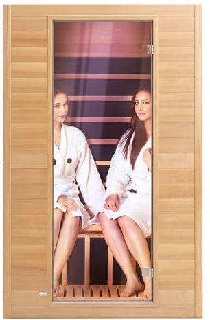 VEVOR Sauna infrarouge lointain pour 2 personnes, cabine sauna domestique en bois de pruche infrarouge à faible EMF avec porte en verre trempé, haut-parleurs Bluetooth, utilisation intérieure, 1800 W