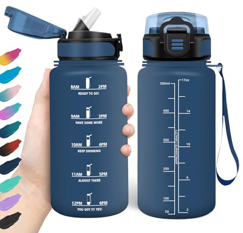 HoneyHolly Borraccia 500Ml, Senza BPA & A Prova di Perdita, Borraccia con Cannuccia, Reutilizables, Scuola Elementare, Cantimplora Motivazionale per Scuola, Palestra, Ufficio, Running