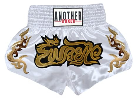 CHICTRY Pantaloncini da Boxe per Bambini Pantaloncini da Fitness Traspiranti Muay Thai Kickboxing Shorts Abbigliamento da Arti Marziali Fighting Grappling Bianco 8-12 Anni