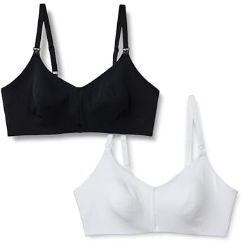Amazon Essentials Sujetadores de Maternidad de Punto de Mezcla de Algodón para Lactancia con Broche de Apertura Rápida Mujer, Paquete de 2, Blanco/Negro, 90D